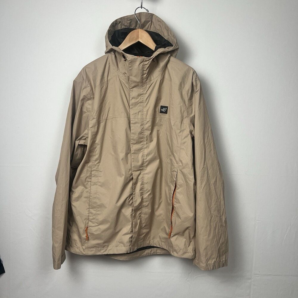 Dutch Bros Coffee Hooded Windbreaker Jacket XL Tan Khaki Zip PNW Streetwear